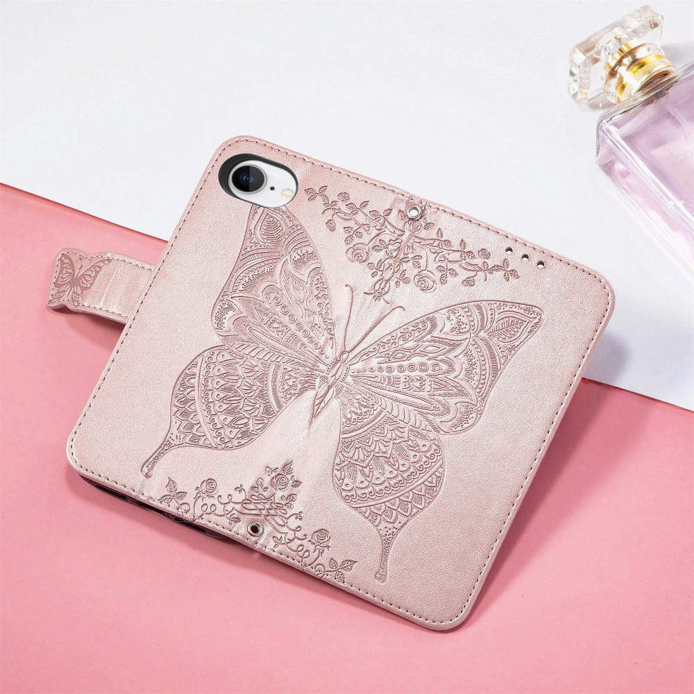  iPhone 17e / 16e Fodral Med Fjäril Tryck Roséguld