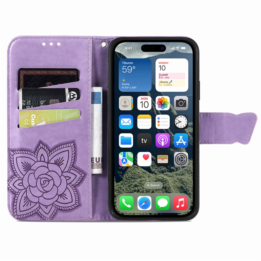  iPhone 17e / 16e Fodral Med Fjäril Tryck Lila