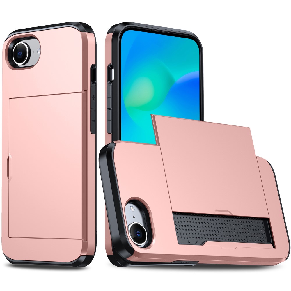  iPhone 17e / 16e Skal Hybrid Med Kortfack Roséguld