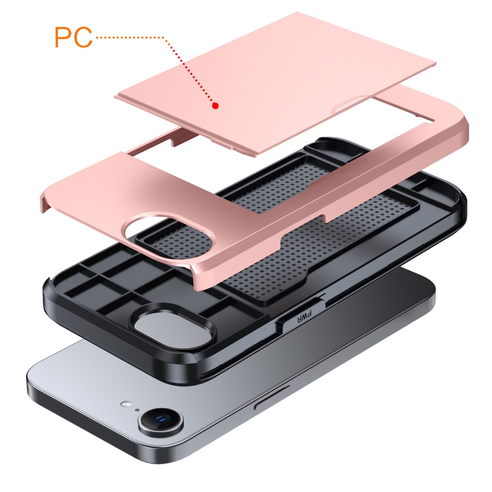  iPhone 17e / 16e Skal Hybrid Med Kortfack Roséguld