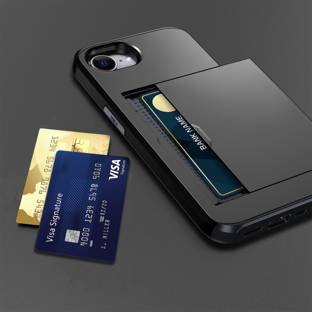  iPhone 17e / 16e Skal Hybrid Med Kortfack Svart