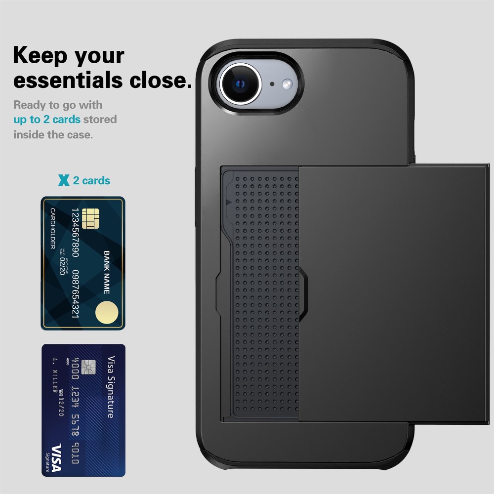  iPhone 17e / 16e Skal Hybrid Med Kortfack Svart