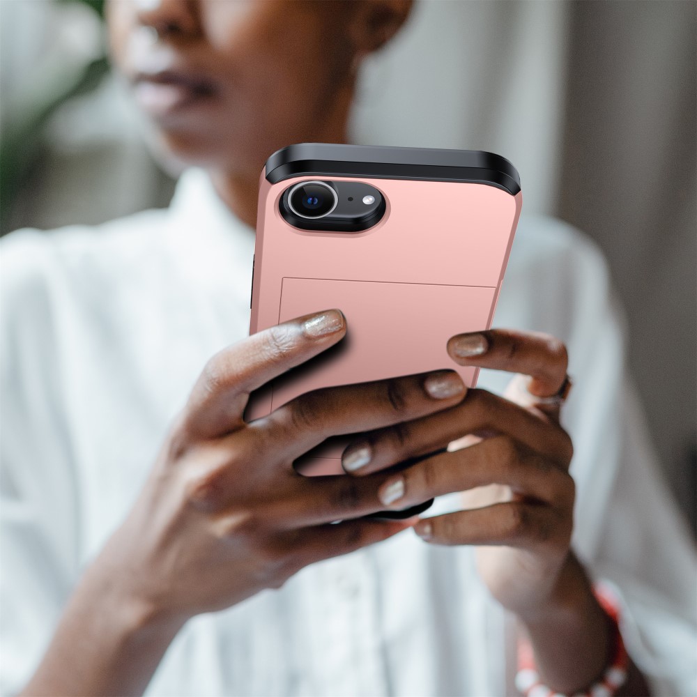  iPhone 17e / 16e Skal Hybrid Med Kortfack Röd
