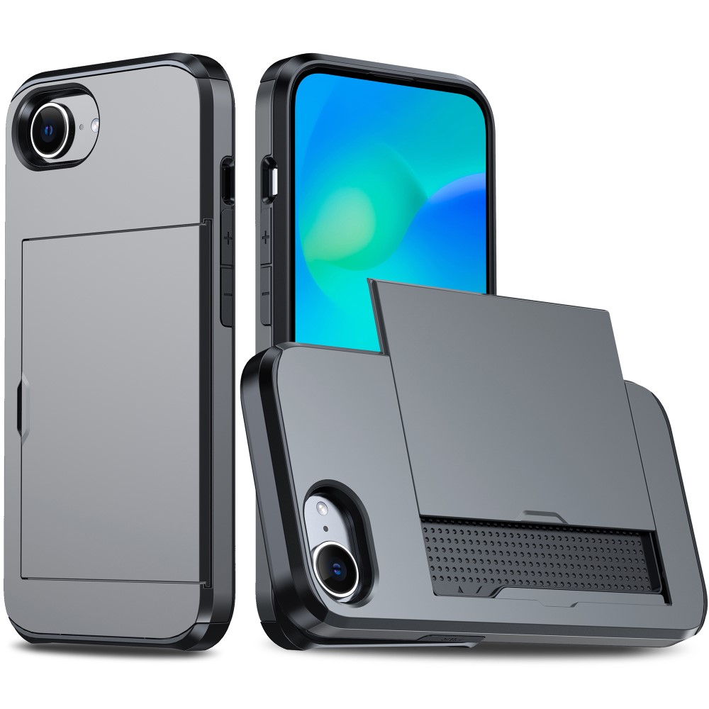  iPhone 17e / 16e Skal Hybrid Med Kortfack Grå