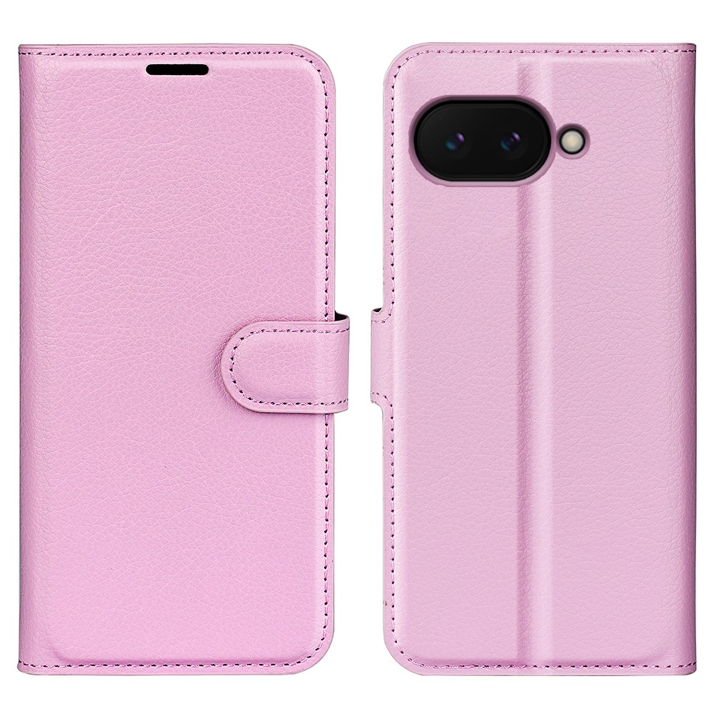  Google Pixel 9a Fodral Litchi Läder Ljus Rosa
