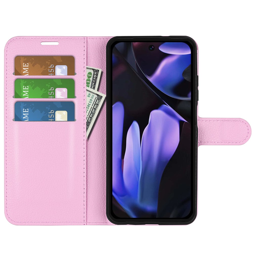  Google Pixel 9a Fodral Litchi Läder Ljus Rosa