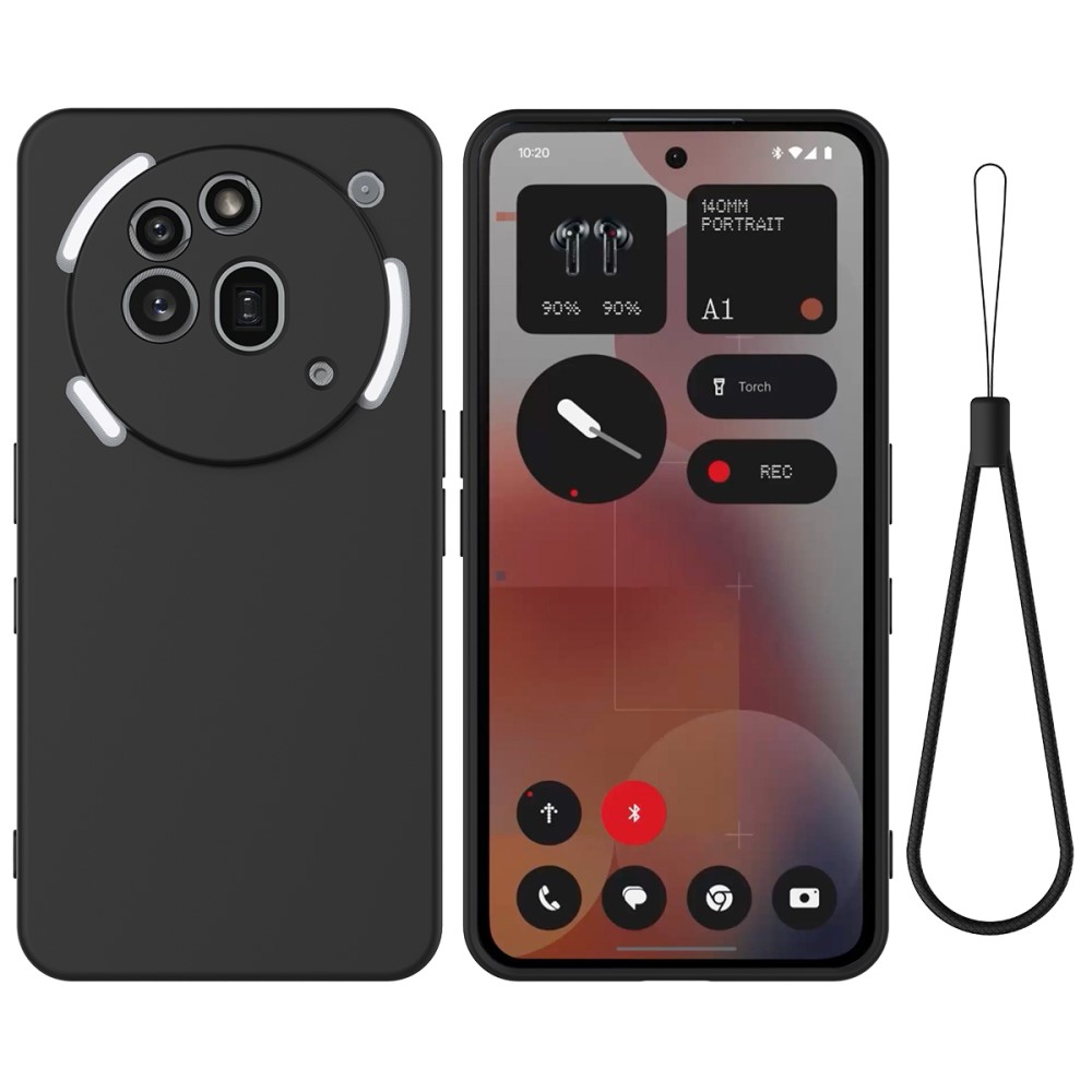  Nothing Phone 3a Pro Skal Liquid Silikon Med Strap Svart