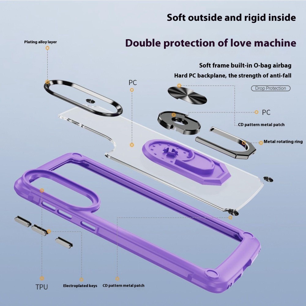  Samsung Galaxy S25 Edge Skal Shockproof Ring Hybrid Lila