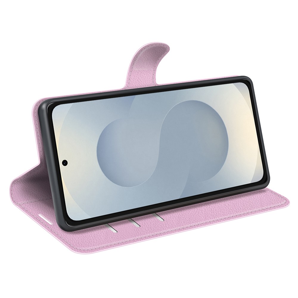  Samsung Galaxy S25 Edge Fodral Litchi Läder Ljus Rosa