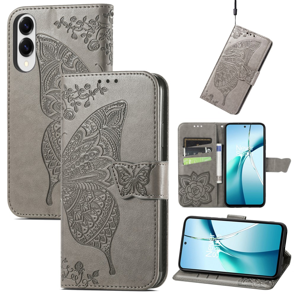  Samsung Galaxy S25 Edge Fodral Med Fjäril Tryck Grå