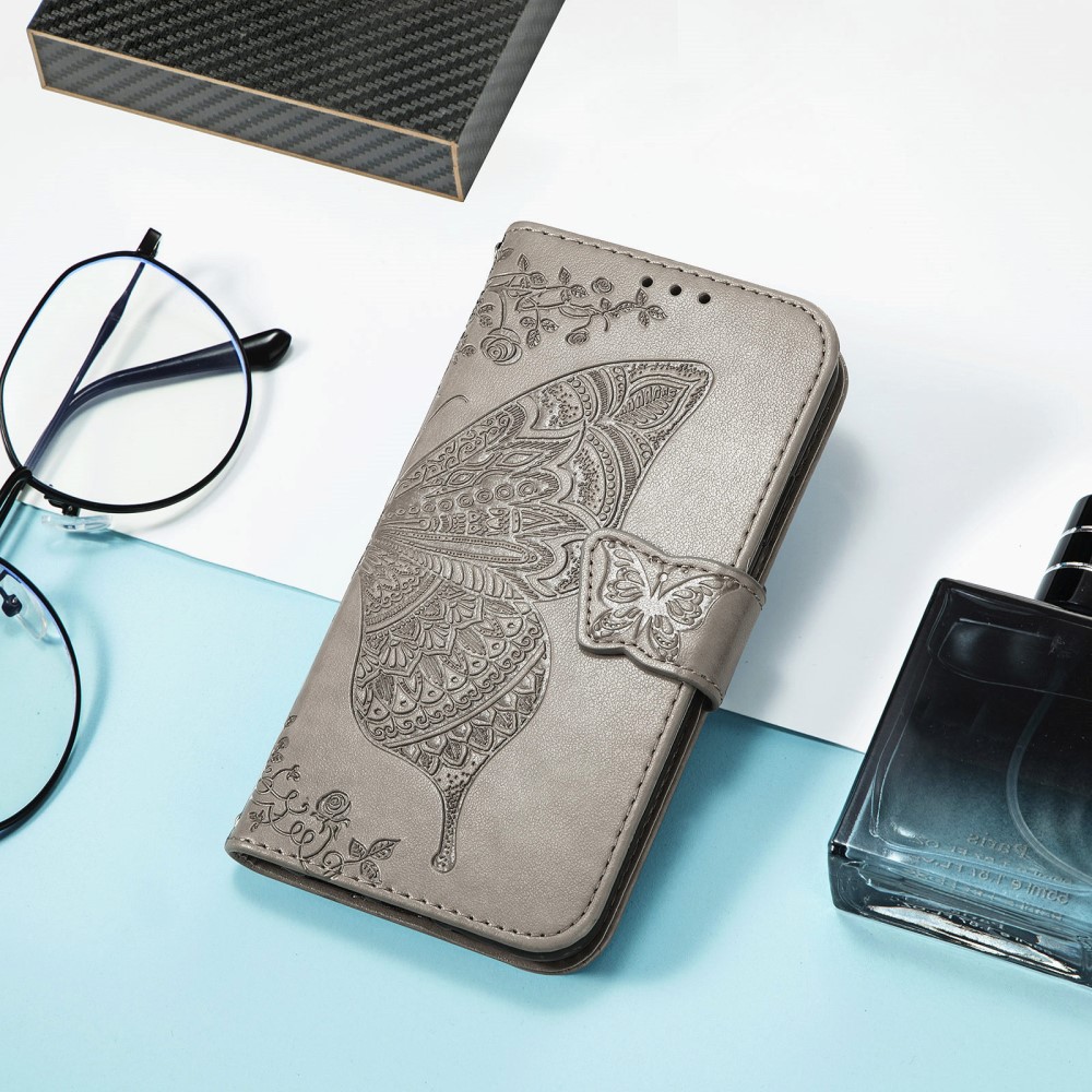  Samsung Galaxy S25 Edge Fodral Med Fjäril Tryck Grå