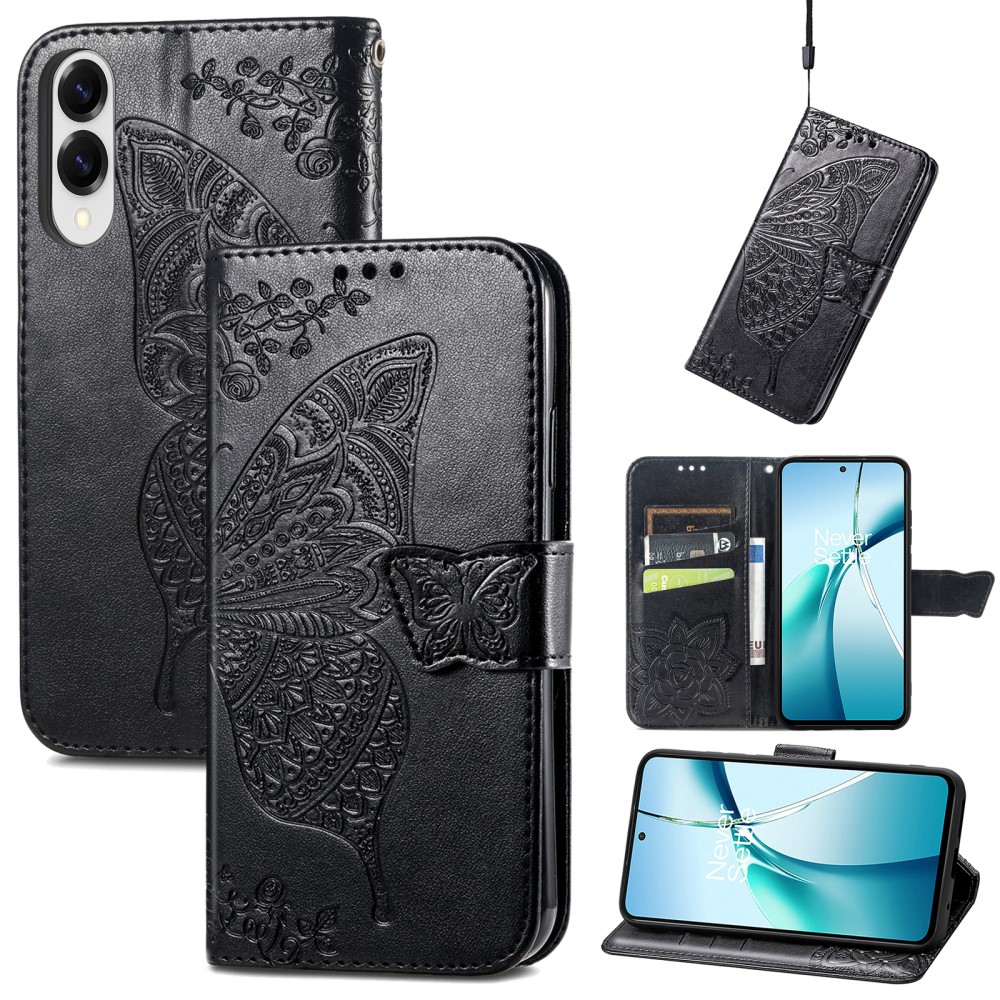  Samsung Galaxy S25 Edge Fodral Med Fjäril Tryck Svart