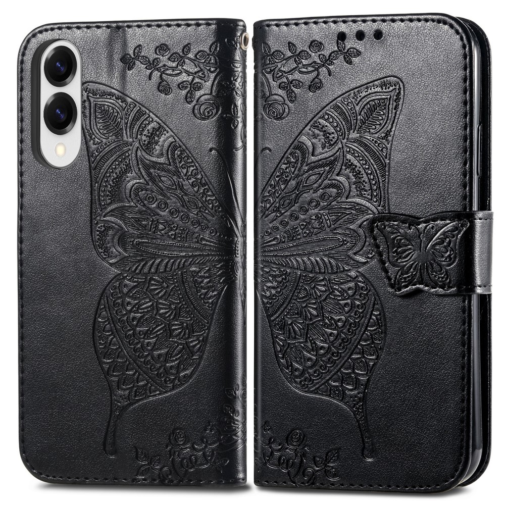  Samsung Galaxy S25 Edge Fodral Med Fjäril Tryck Svart