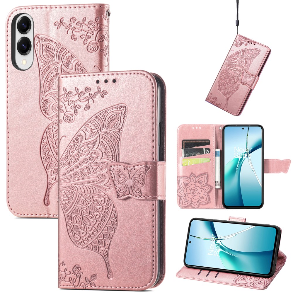  Samsung Galaxy S25 Edge Fodral Med Fjäril Tryck Roséguld