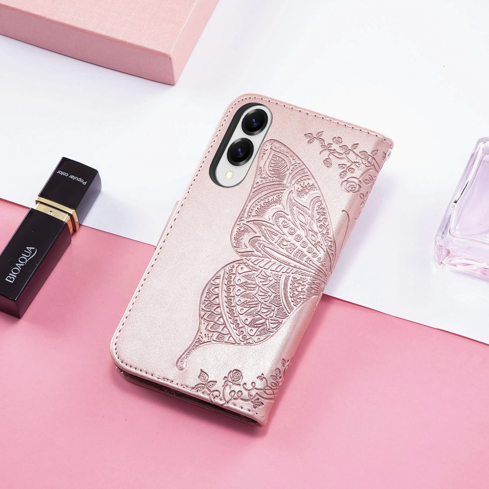  Samsung Galaxy S25 Edge Fodral Med Fjäril Tryck Roséguld