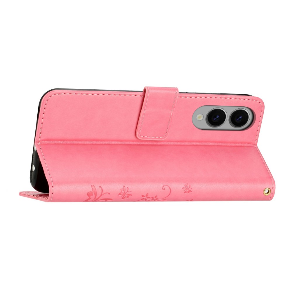  Samsung Galaxy S25 Edge Fodral Med Blommigt Tryck Rosa