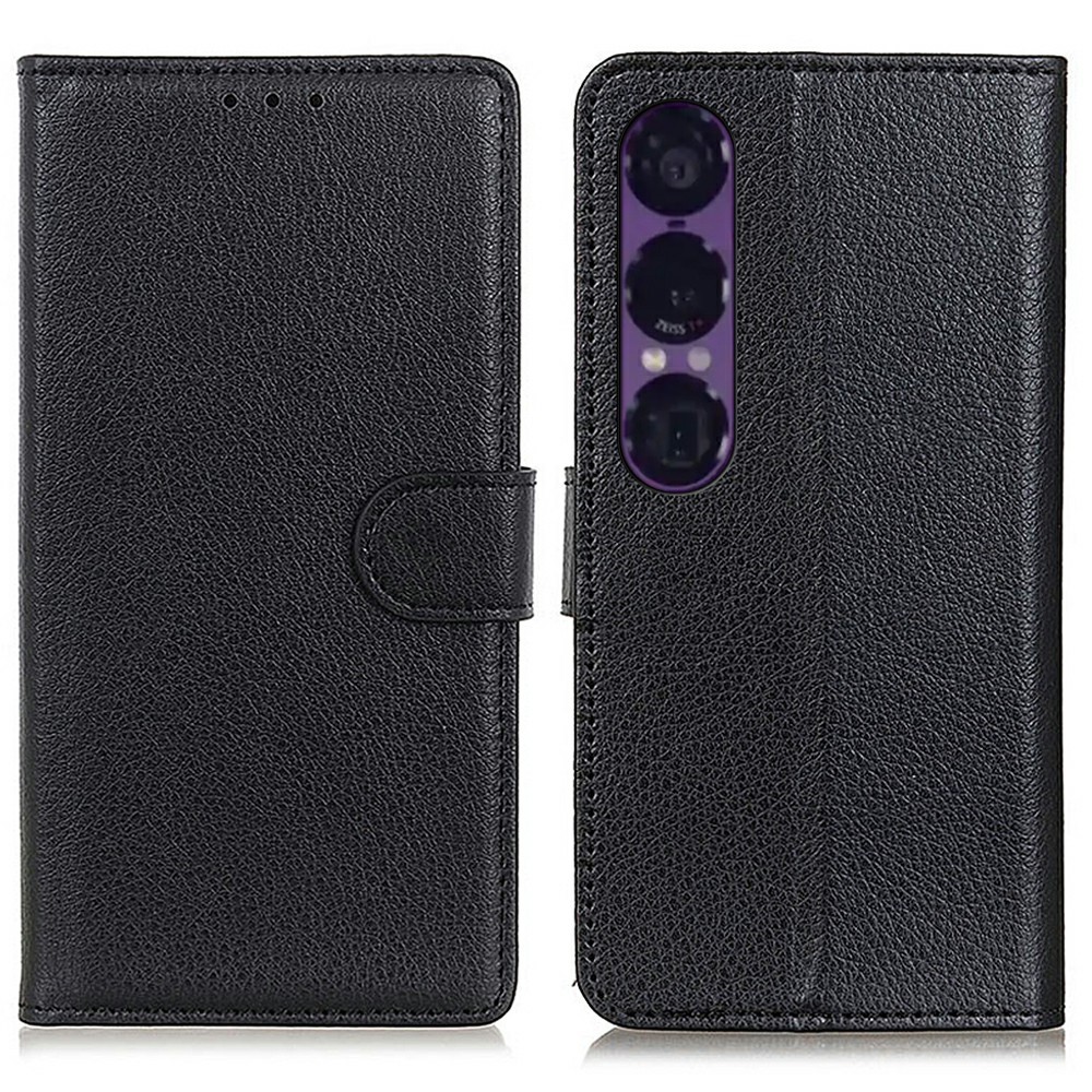  Sony Xperia 1 VII Fodral Litchi Läder Svart