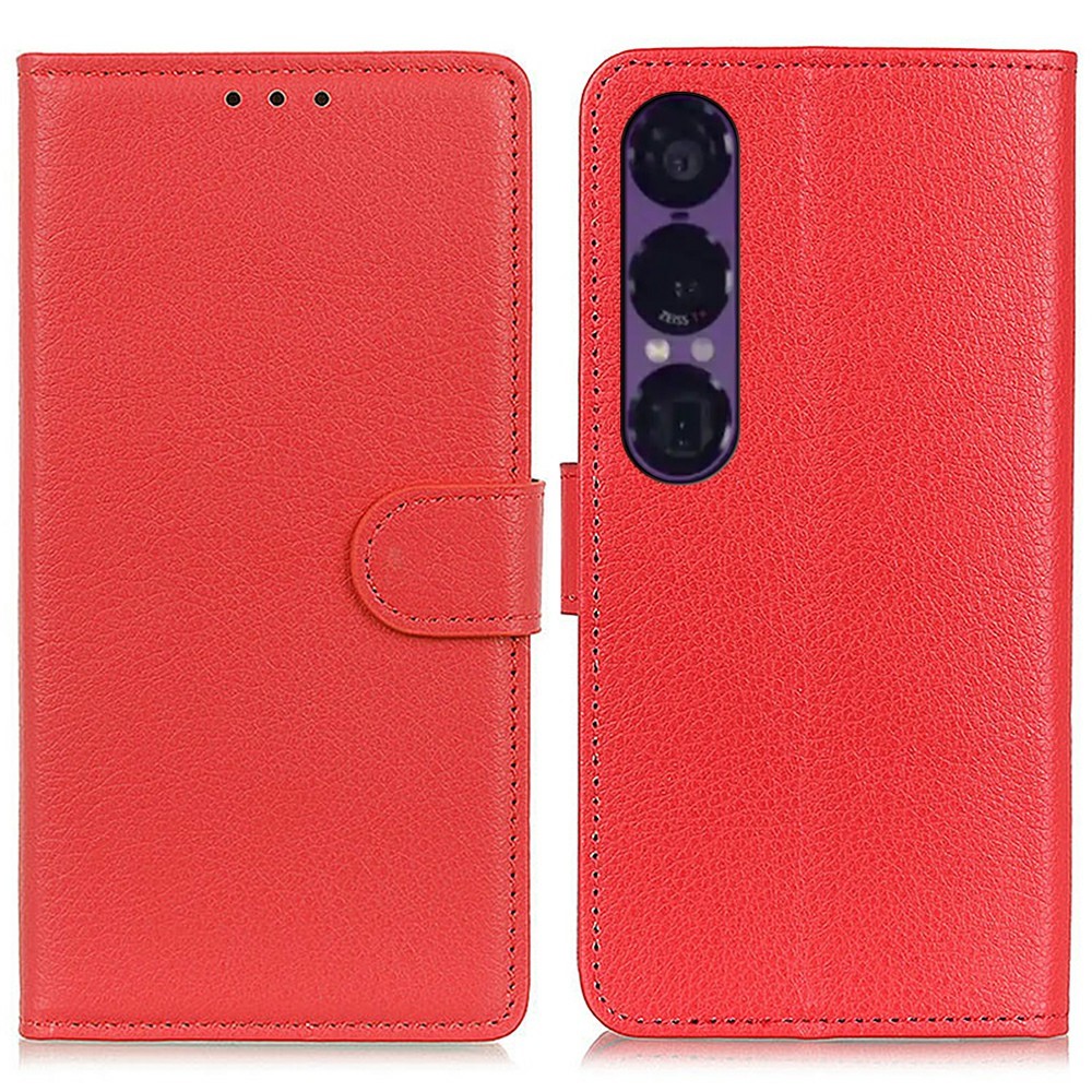  Sony Xperia 1 VII Fodral Litchi Läder Röd