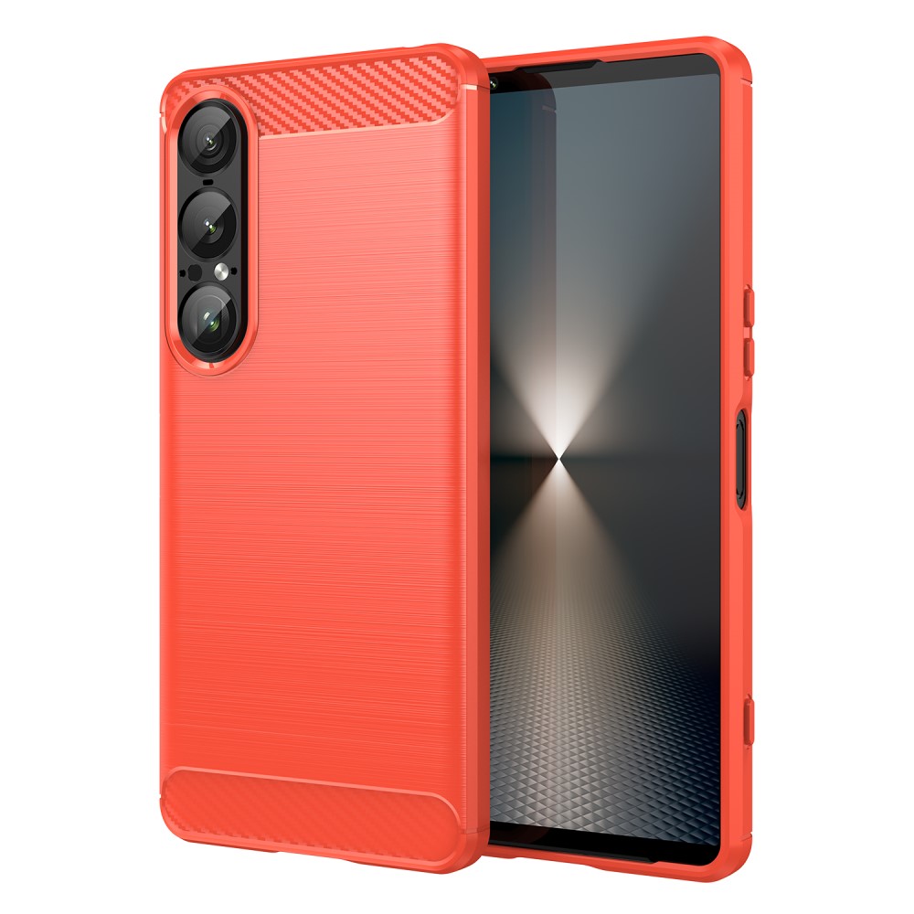  Sony Xperia 1 VII Skal Borstad Stål Textur Röd