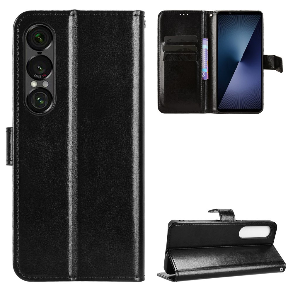  Sony Xperia 1 VII Fodral Crazy Horse Läder Svart