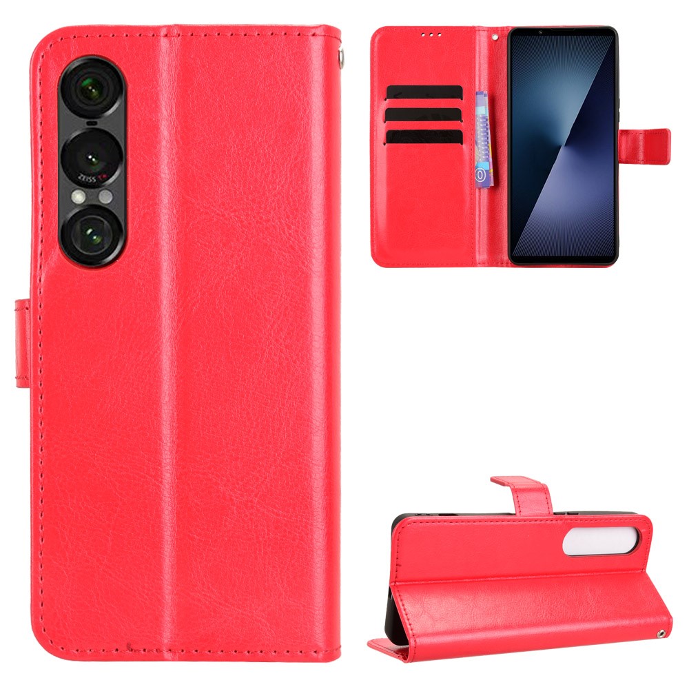  Sony Xperia 1 VII Fodral Crazy Horse Läder Röd