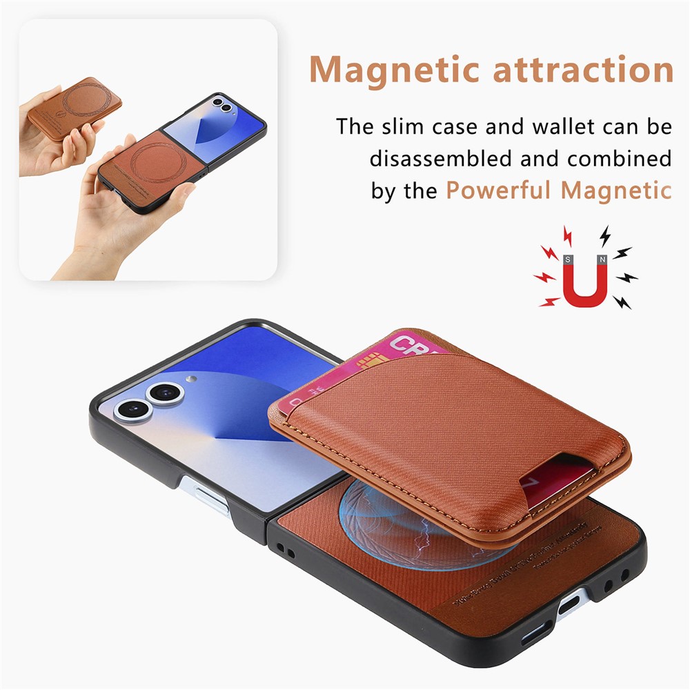  Galaxy Z Flip 7 Skal Inkl. Avtagbart Kortfack Läder Brun