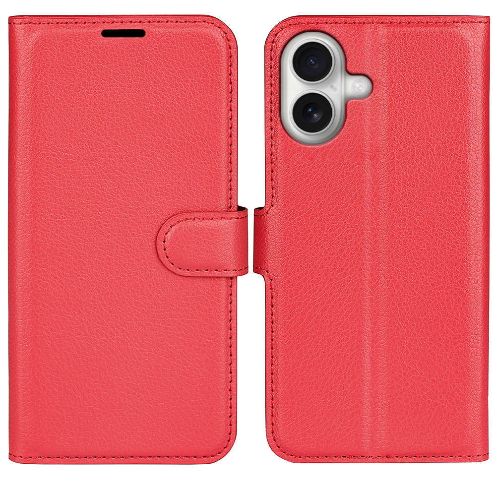  iPhone 17 Fodral Litchi Läder Röd