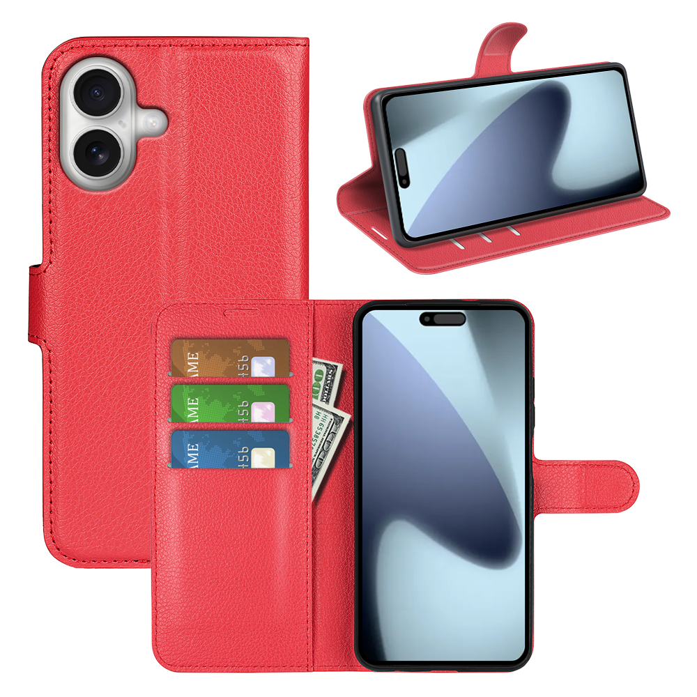  iPhone 17 Fodral Litchi Läder Röd