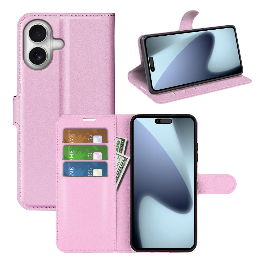  iPhone 17 Fodral Litchi Läder Ljus Rosa