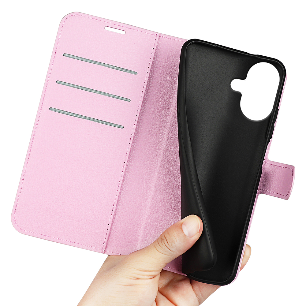  iPhone 17 Fodral Litchi Läder Ljus Rosa
