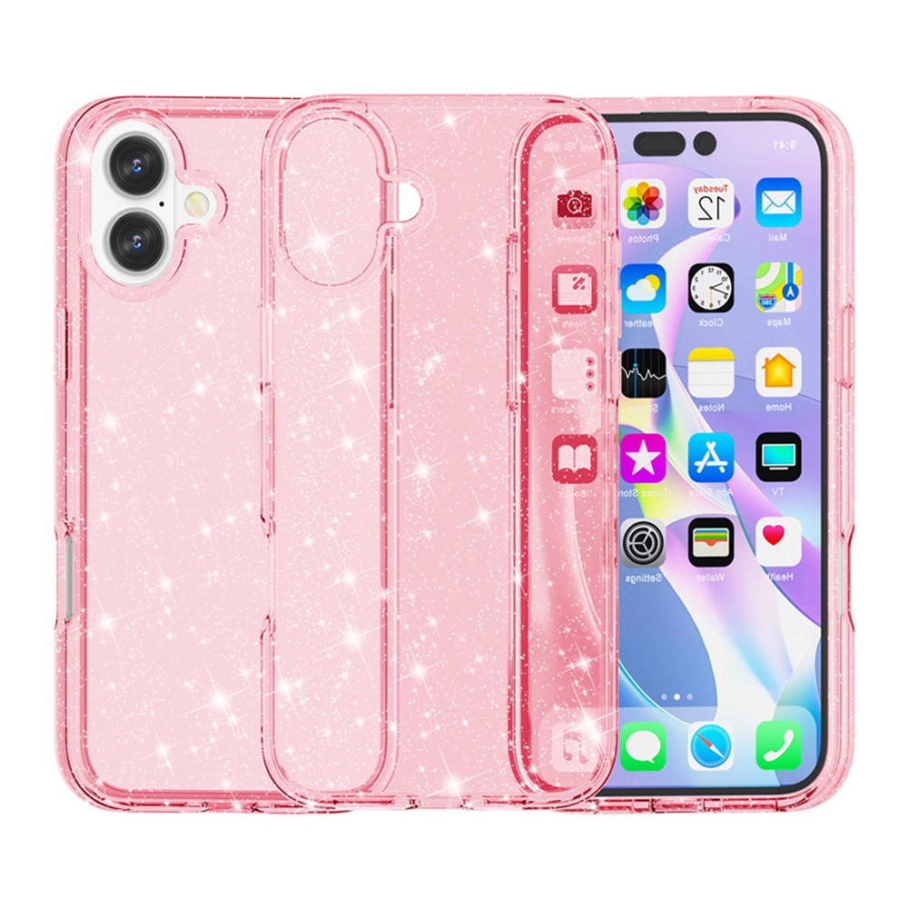  iPhone 17 Skal Hybrid Glitter Rosa