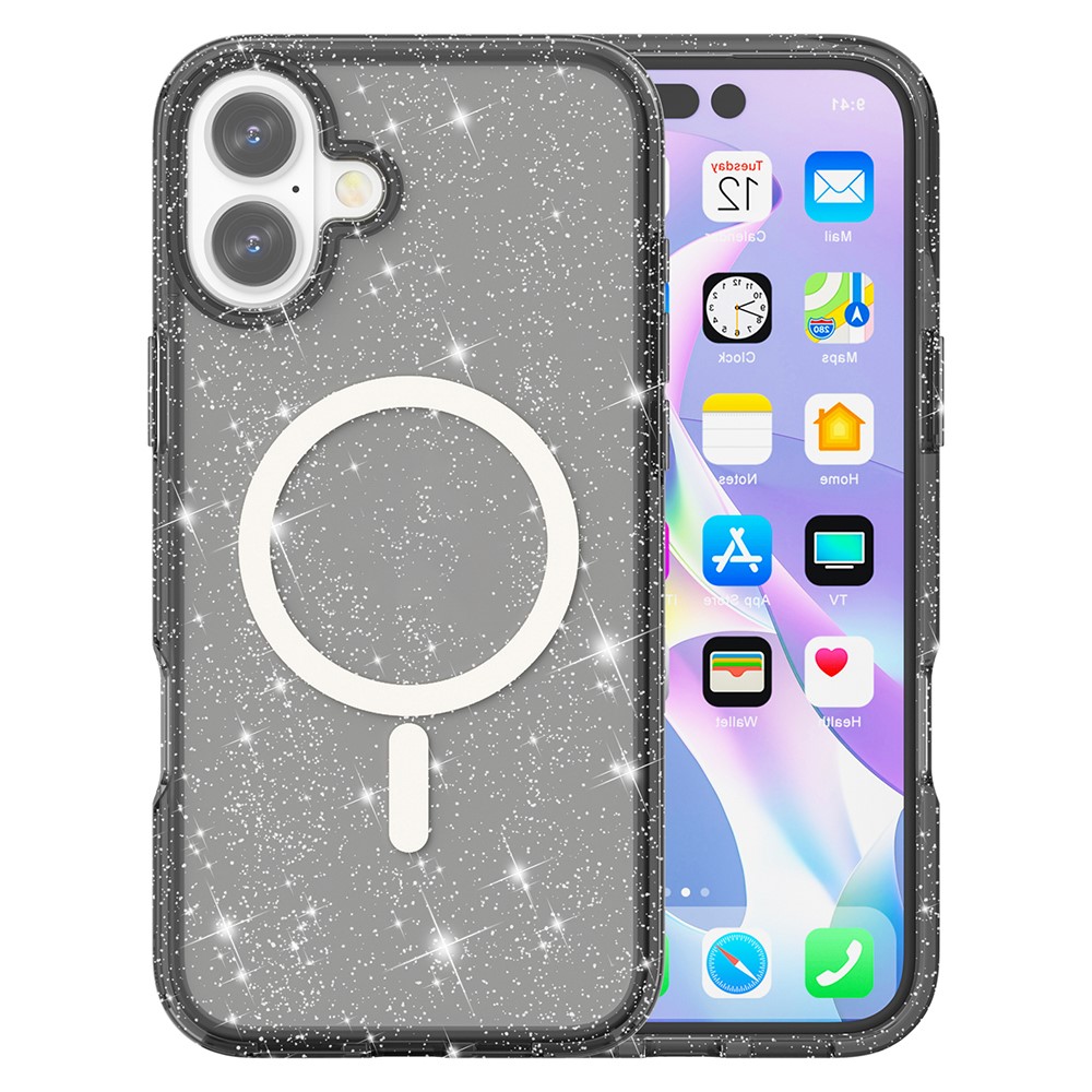  iPhone 17 Skal MagSafe Hybrid Glitter Svart