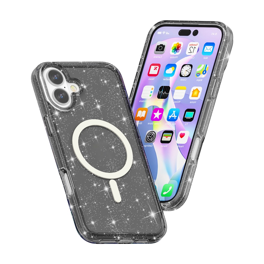  iPhone 17 Skal MagSafe Hybrid Glitter Svart