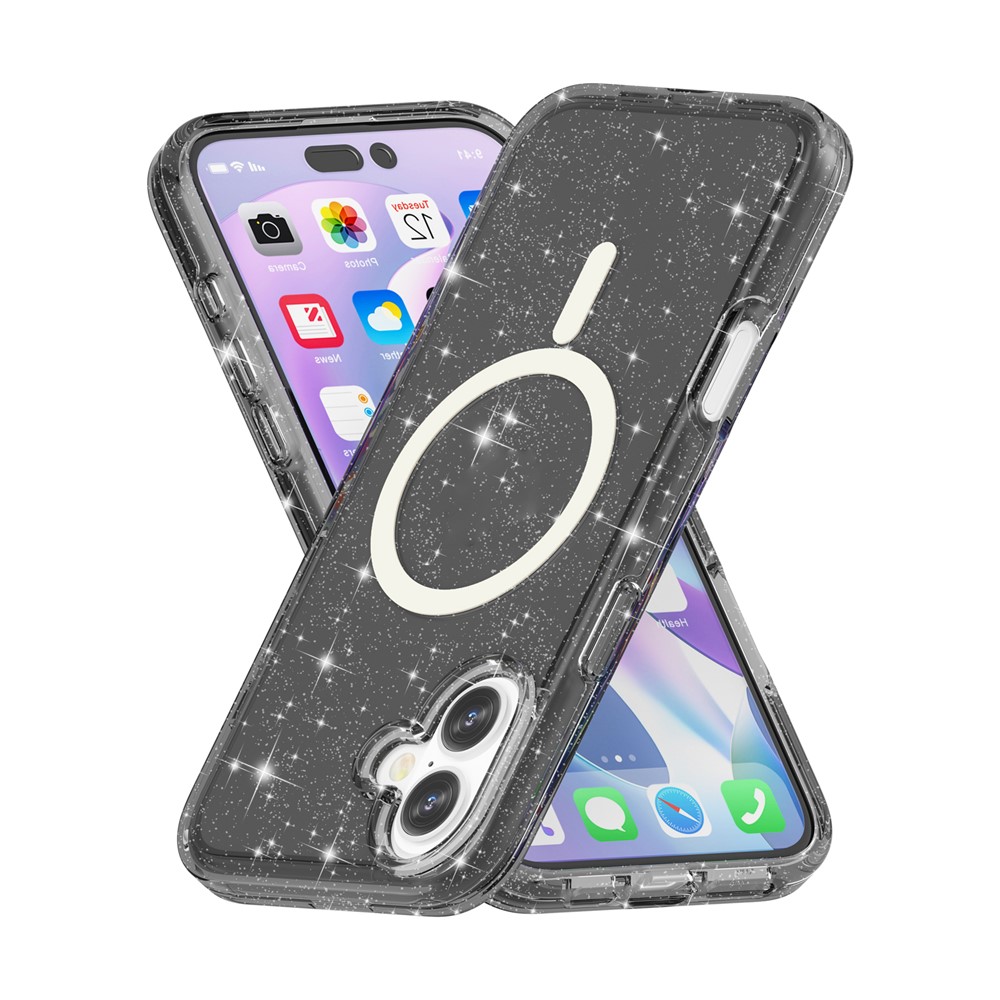  iPhone 17 Skal MagSafe Hybrid Glitter Svart
