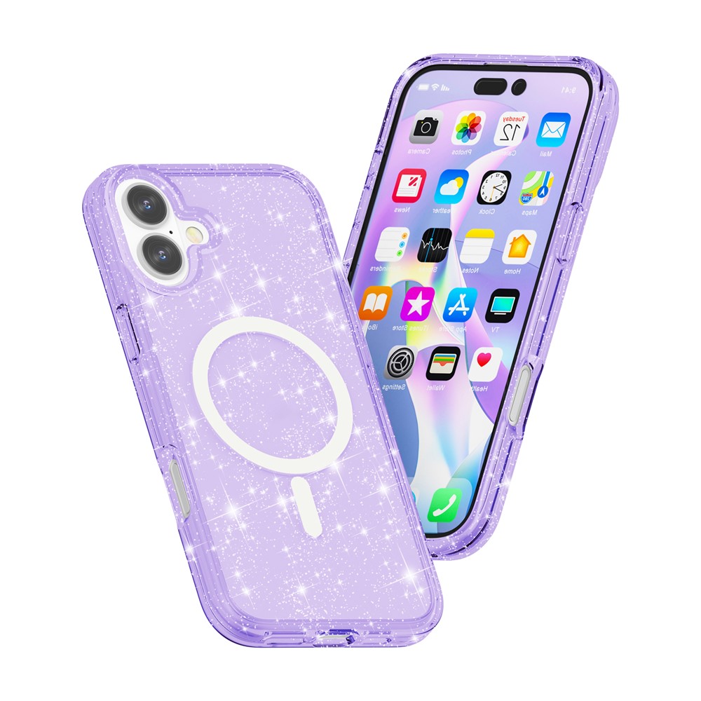  iPhone 17 Skal MagSafe Hybrid Glitter Lila