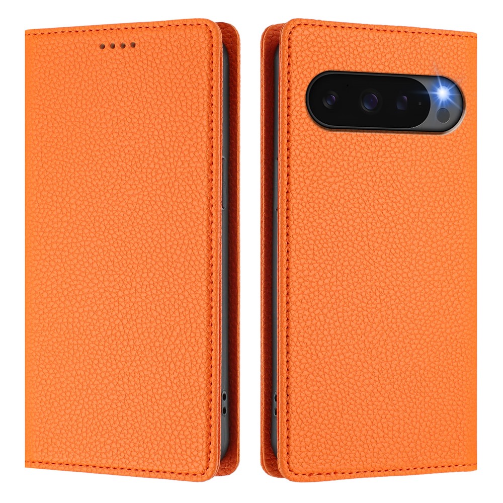  Google Pixel 10/10 Pro / 9/9 Pro Fodral RFID Litchi Läder Orange