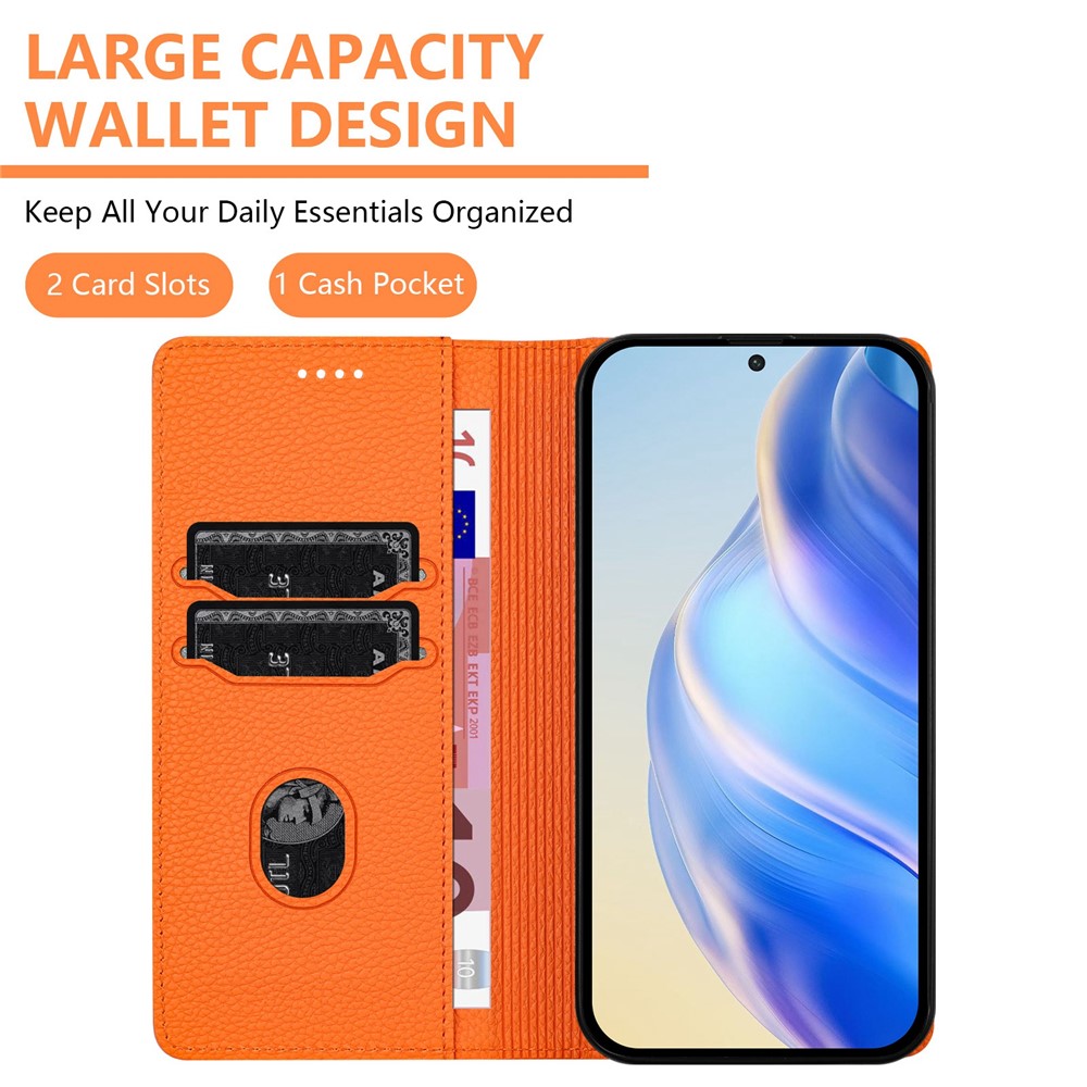  Google Pixel 10/10 Pro / 9/9 Pro Fodral RFID Litchi Läder Orange