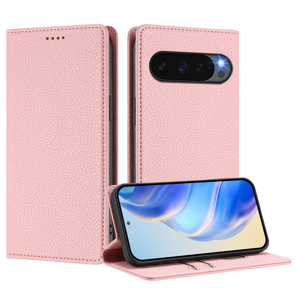  Google Pixel 10/10 Pro / 9/9 Pro Fodral RFID Litchi Läder Rosa