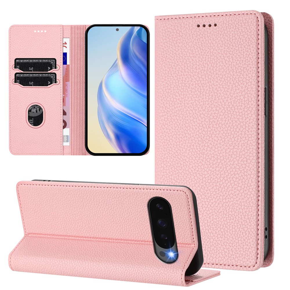  Google Pixel 10/10 Pro / 9/9 Pro Fodral RFID Litchi Läder Rosa
