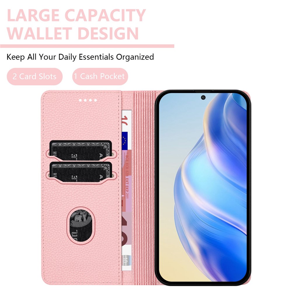  Google Pixel 10/10 Pro / 9/9 Pro Fodral RFID Litchi Läder Rosa