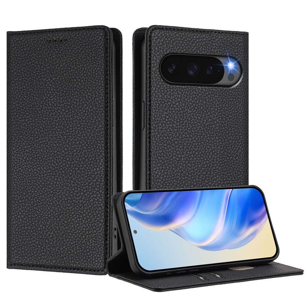  Google Pixel 10/10 Pro / 9/9 Pro Fodral RFID Litchi Läder Svart