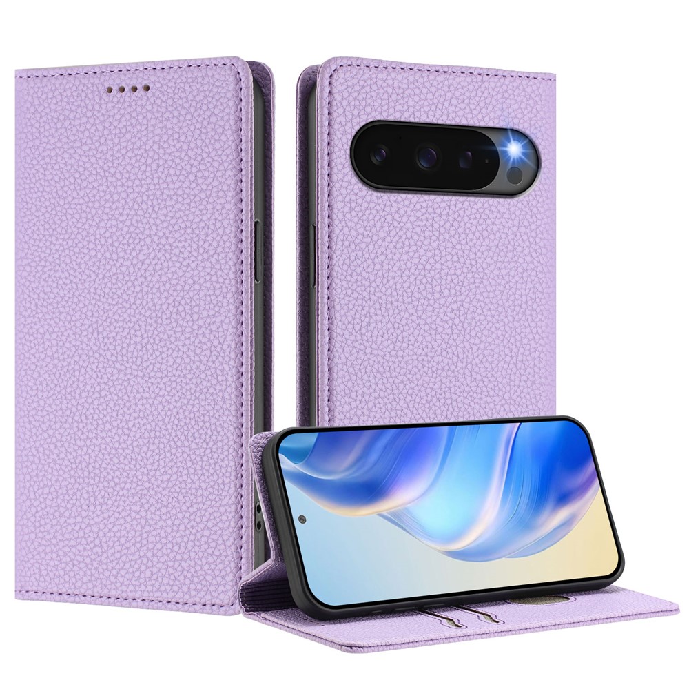  Google Pixel 10/10 Pro / 9/9 Pro Fodral RFID Litchi Läder Lila