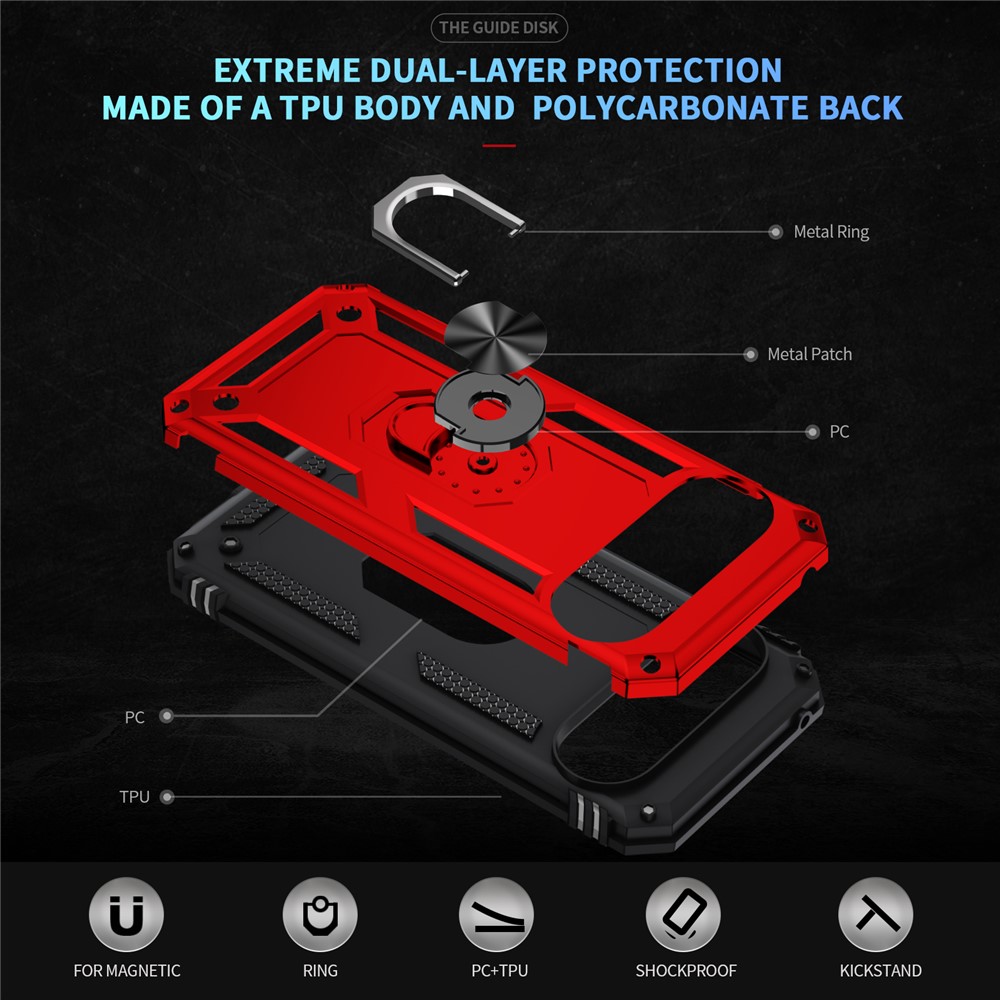  Google Pixel 10 Pro XL Skal Armor Ring Hybrid Röd