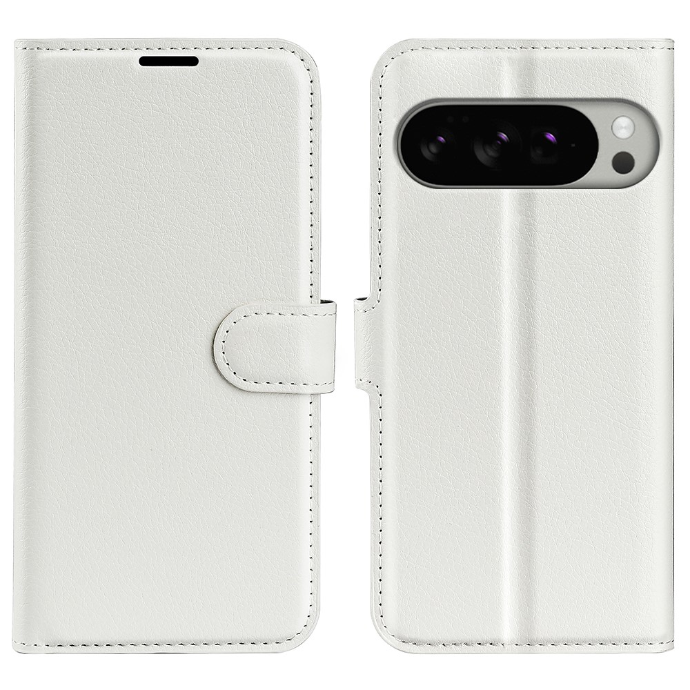  Google Pixel 10 Pro XL Fodral Litchi Läder Vit