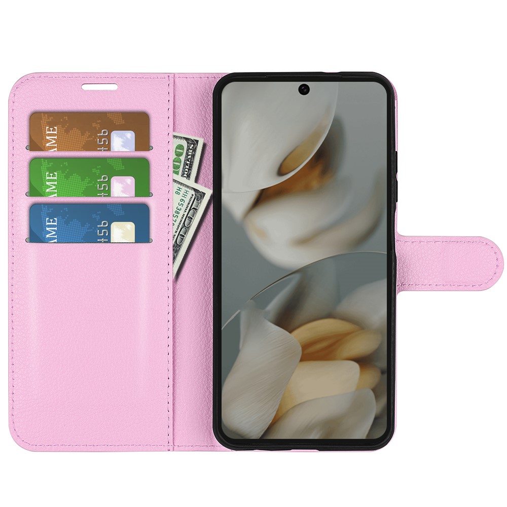  Google Pixel 10 Pro XL Fodral Litchi Läder Ljus Rosa