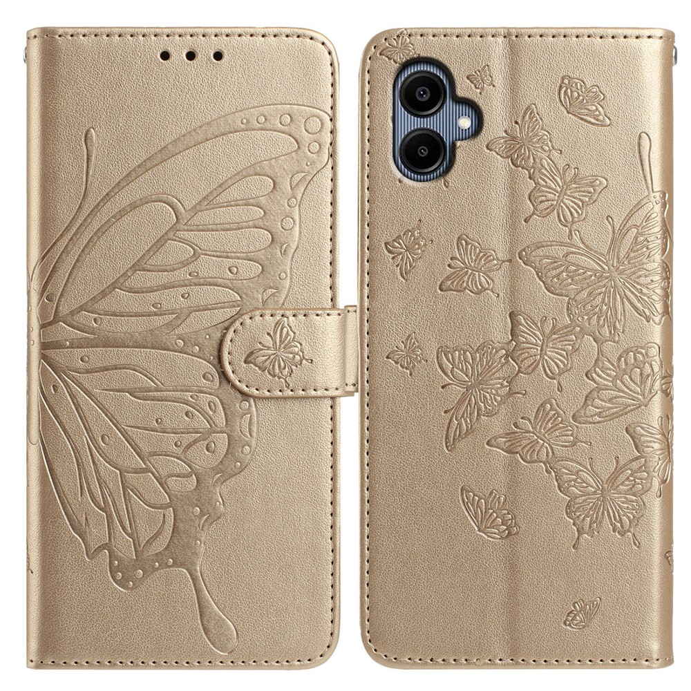  Samsung Galaxy A07 Fodral Med Fjäril Tryck Guld