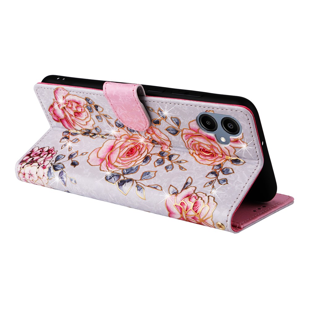  Samsung Galaxy A07 Fodral RFID Läder Rosa Blommor