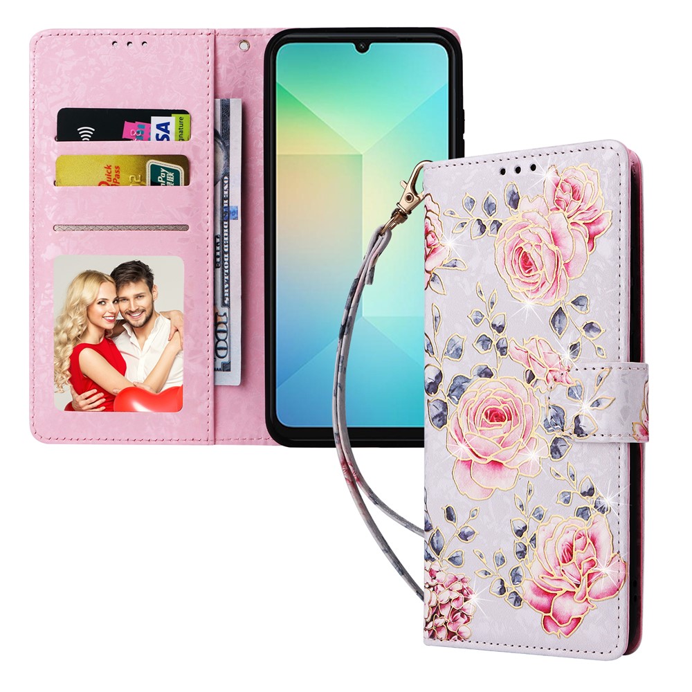  Samsung Galaxy A07 Fodral RFID Läder Rosa Blommor