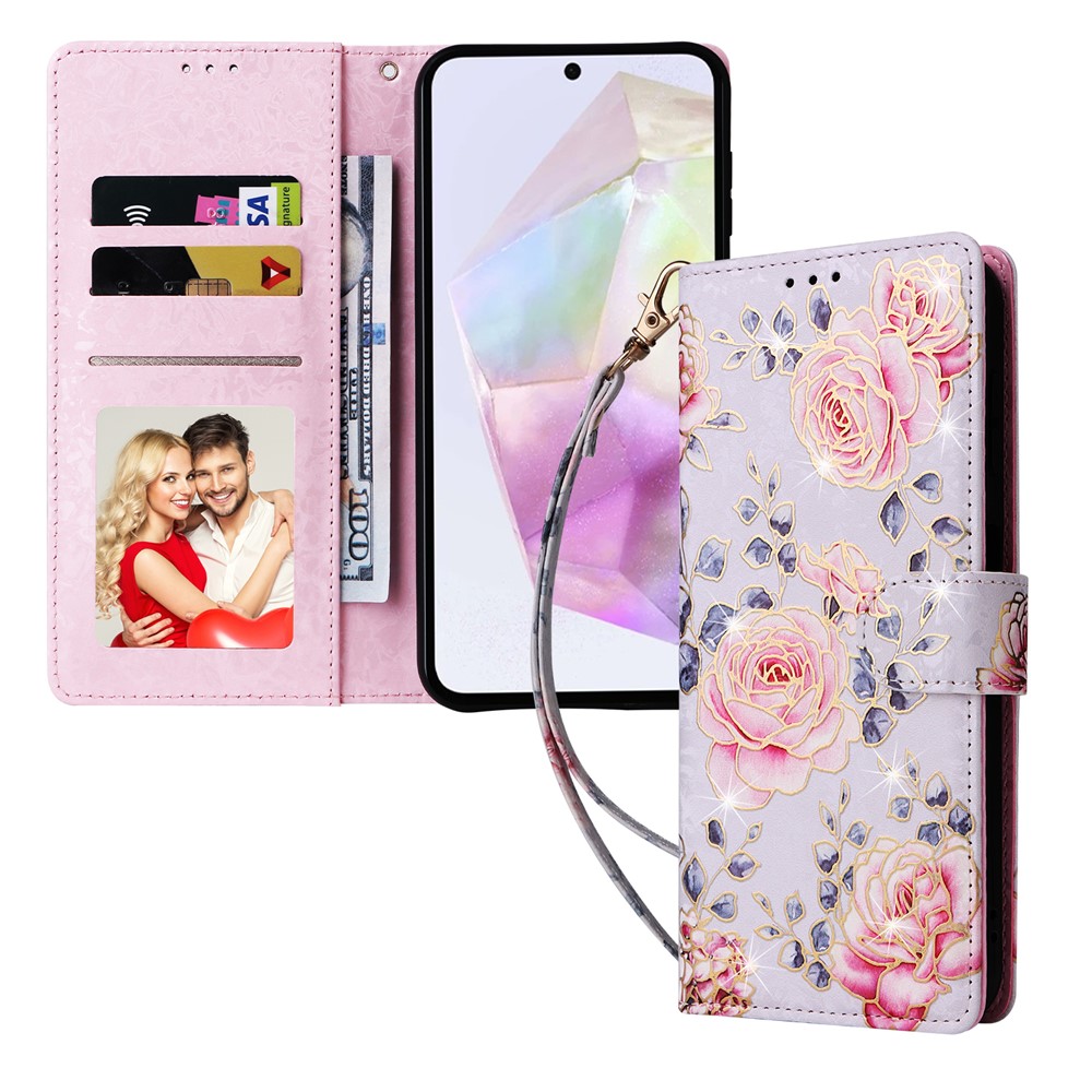  Samsung Galaxy A17 Fodral RFID Läder Rosa Blommor