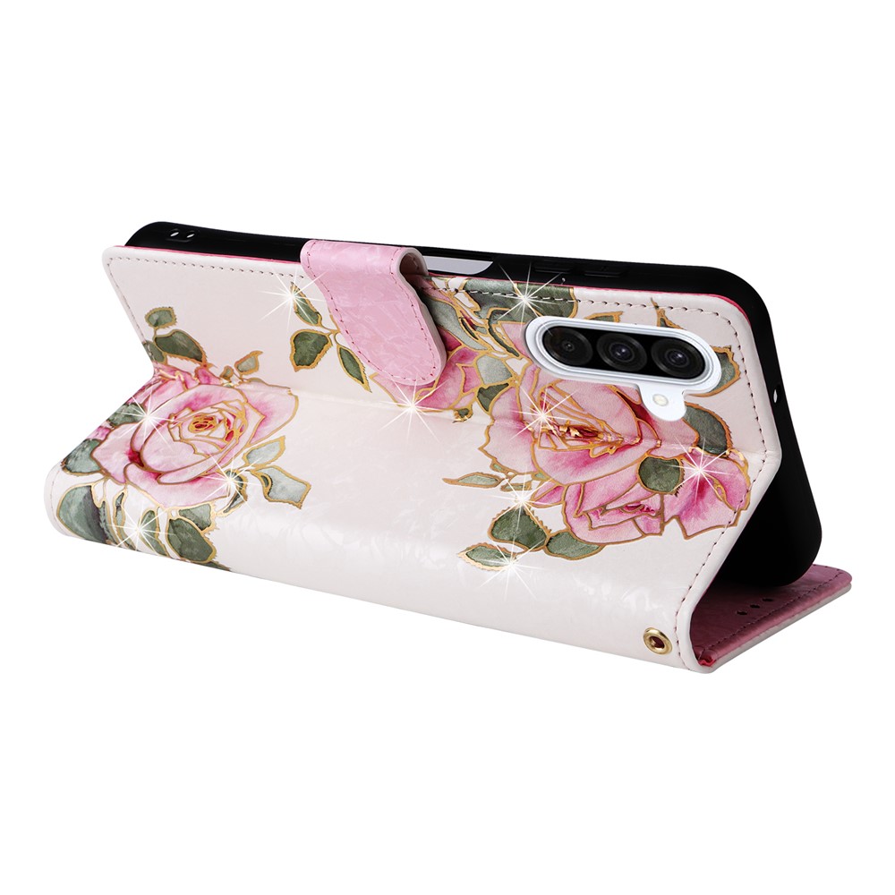  Samsung Galaxy A17 Fodral RFID Läder Rosa Blommor